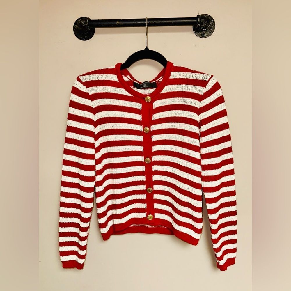 Primark Red and White Striped Cardigan